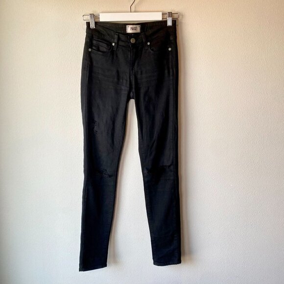 Paige Verdugo Ultra Skinny Distressed Black Jeans 24 - Picture 1 of 10